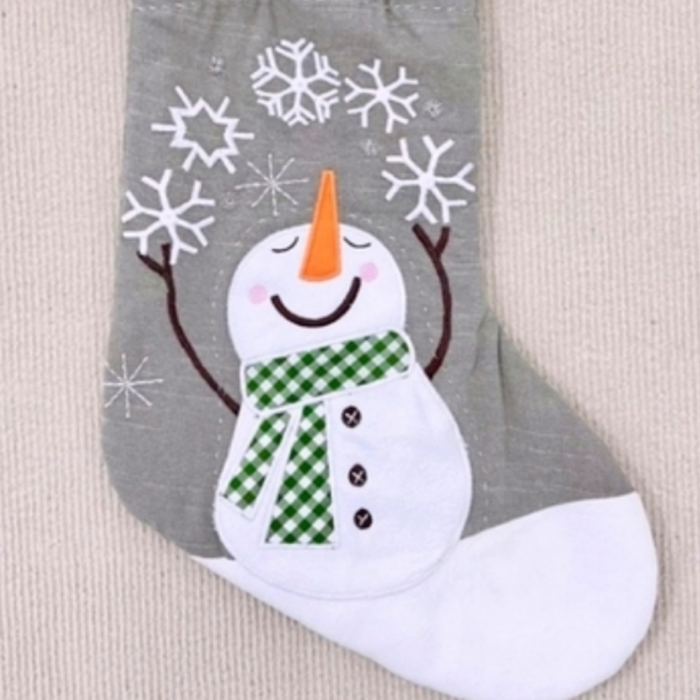 New Pottery Barn Kids Snowman Snowflakes Quilted Christmas Stocking PBK